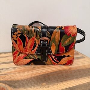 Patricia Nash Black Floral Crossbody with Orange & Green Blooms